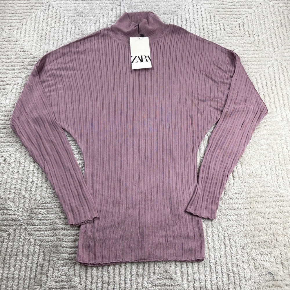 Zara Mock Neck Dolman Sleeve Top Womens Small Mauve Ribbed Knit NWT Balletcore